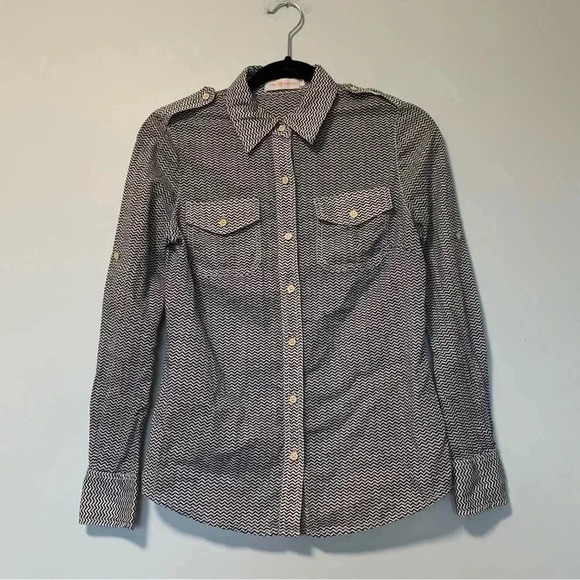 Tory Burch black  white 100% cotton chevron button down shirt - Picture 1 of 4